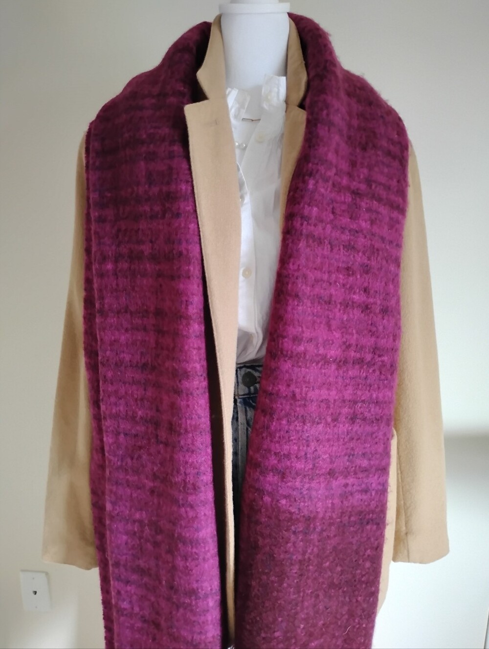 Lauren Ralph Lauren Blanket Scarf Wrap Plum Purple Magenta Classic Ombre Fringe